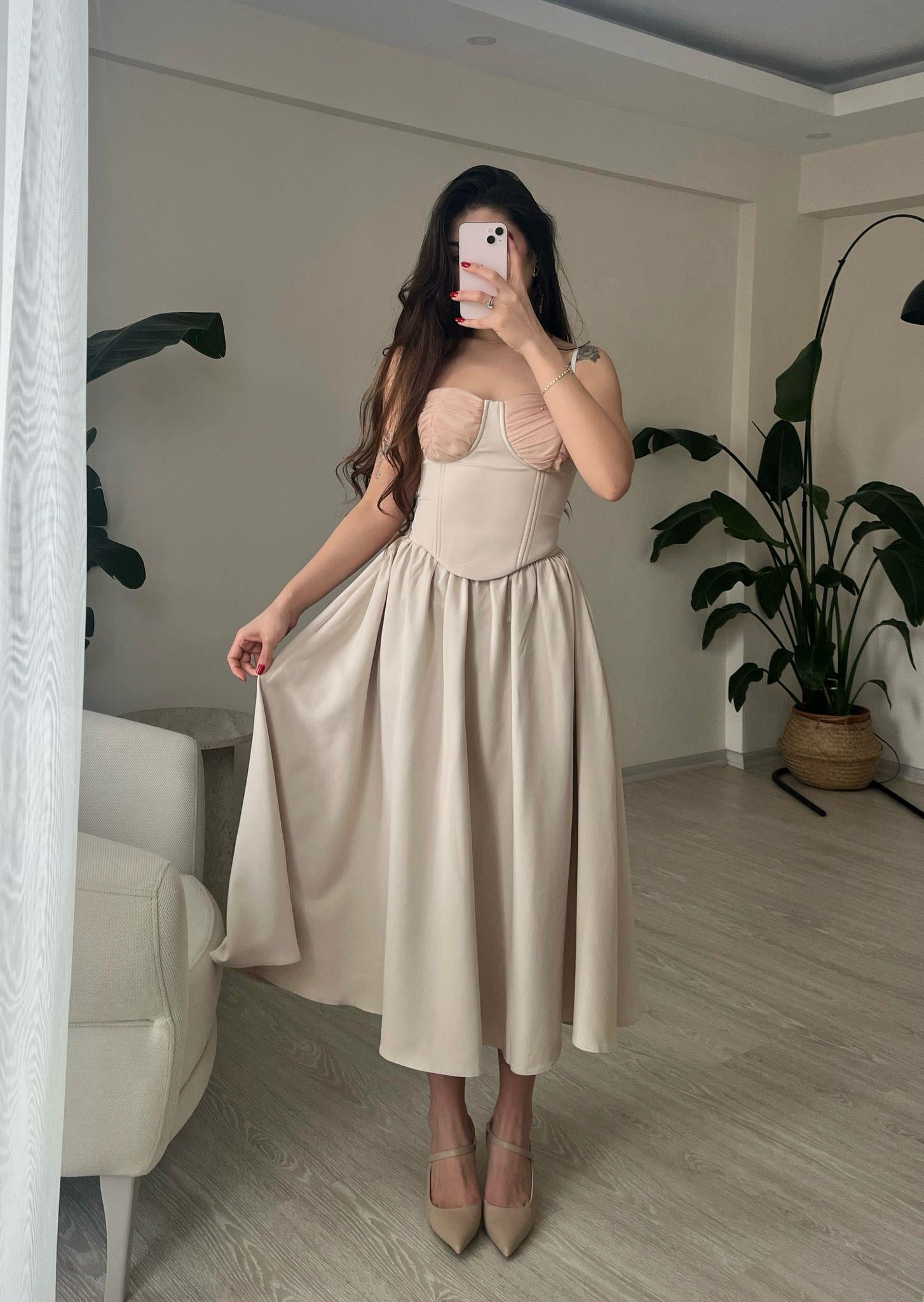 Rosalie Büstiyer Etek İkili Takım Bej