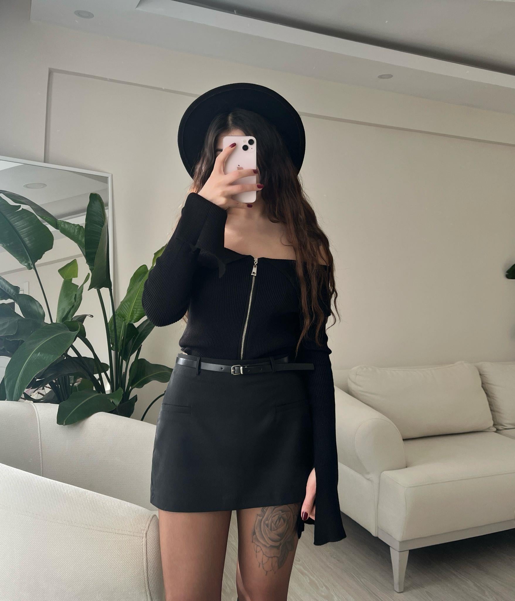 Rox Cep Detay Kemerli Etek Siyah