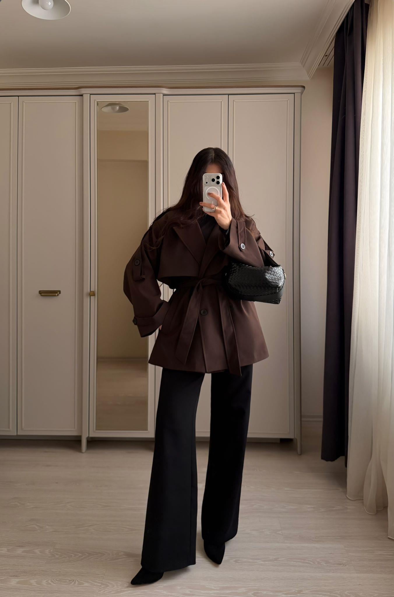 Rue Apoletli Ara Boy Premium Trençkot Acı Kahve