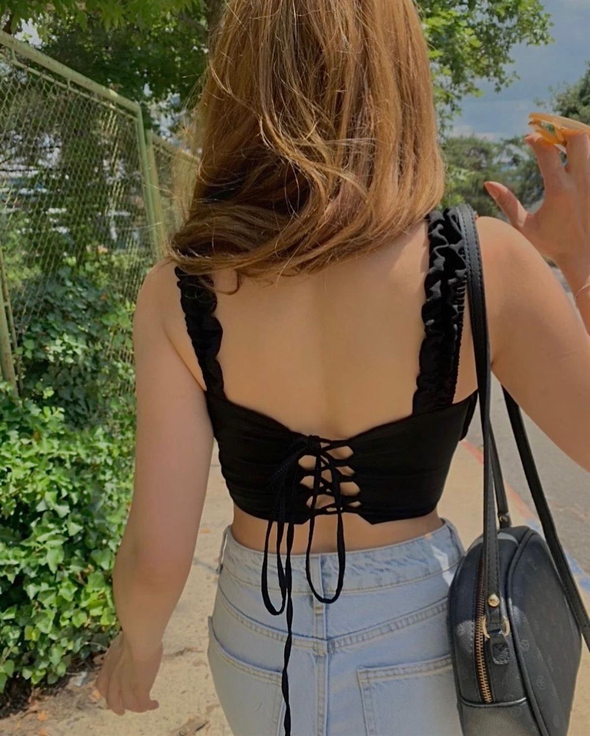 Siyah Sırt Detay Korse Bluz