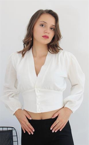 Beyaz Gömlek Crop 