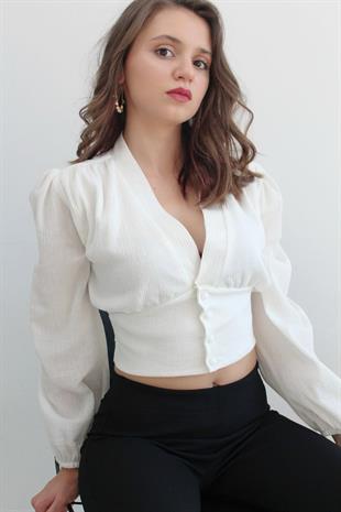Beyaz Gömlek Crop 