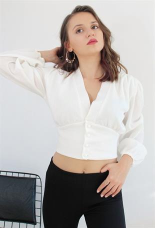Beyaz Gömlek Crop 