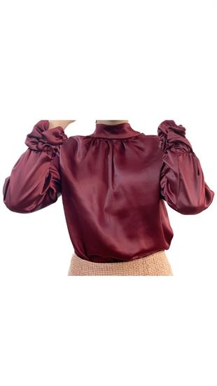 Bordo Saten Bluz 