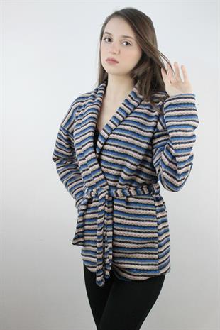 Çizgili Triko Kimono Hırka 