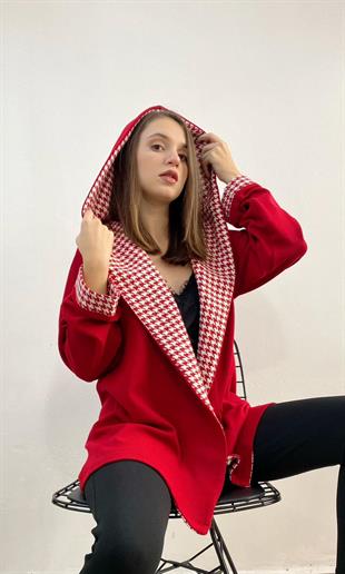Kazayağı Detaylı Kırmızı Triko Hırka 