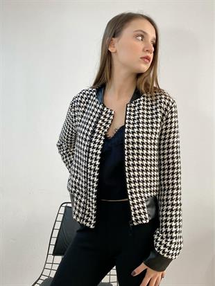 Siyah-Beyaz Kazayağı Ceket Hırka 
