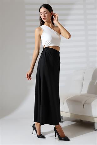 Siyah-beyaz Kolsuz Tek Omuz Uzun Abiye Nikah Elbise 
