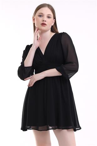 Siyah Şifon Mini Abiye Elbise