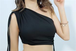 Tek Omuz Büzgülü Crop Top 