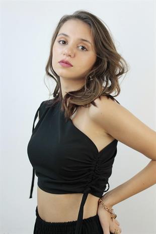 Tek Omuz Büzgülü Crop Top 