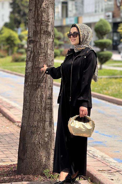 ELBİSE KREM FASHİON 26613 ASKILI ELBİSE ÜSTÜ CEKET İKİLİ TAKIM
