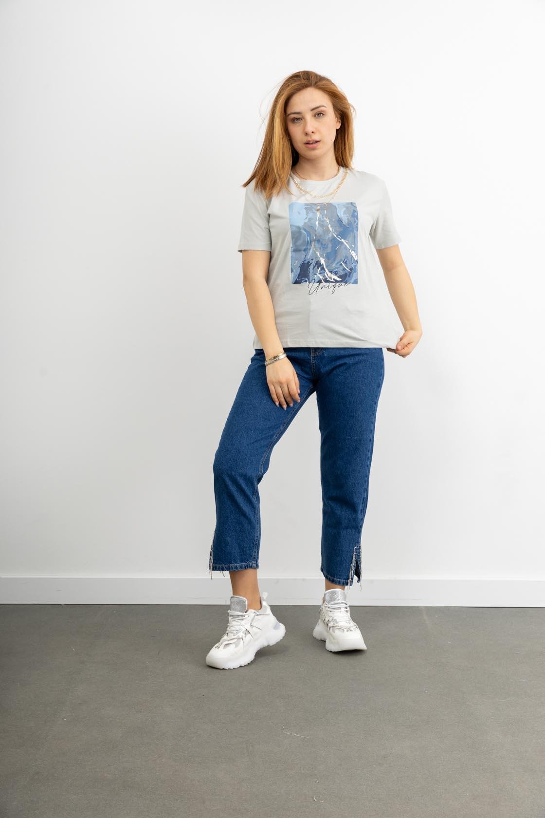 PANTOLON MAGAZİN 2705 PAÇASI TAŞLI DENİM KOT PANTOLON