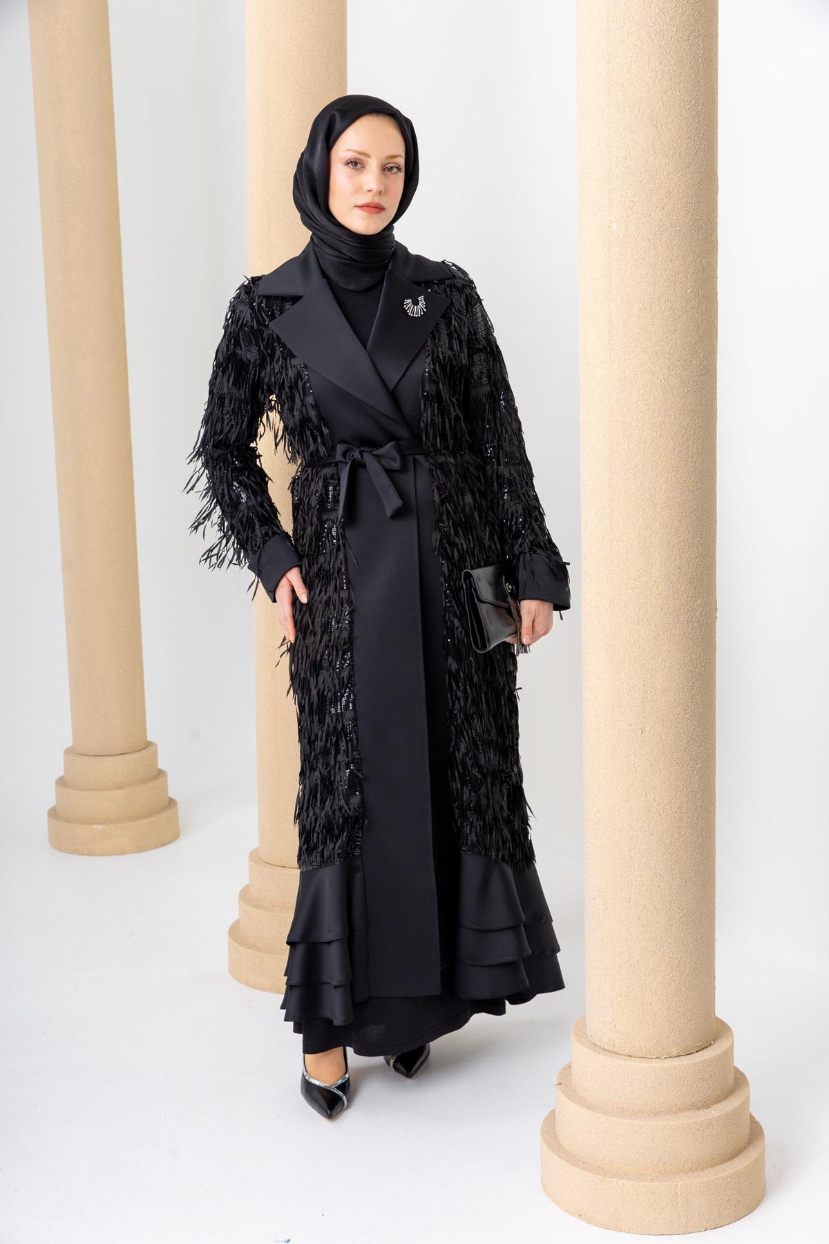  MİAMOOD 019  SAÇAKLI ABAYA TAKIM