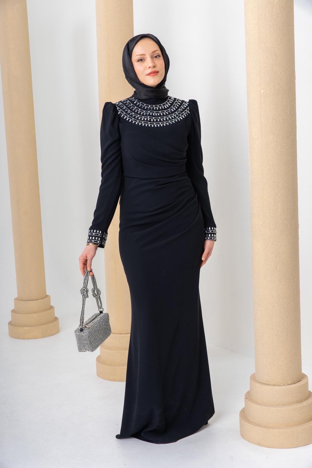  MİAMOOD 034 YAKASI TAŞLI ELBİSE