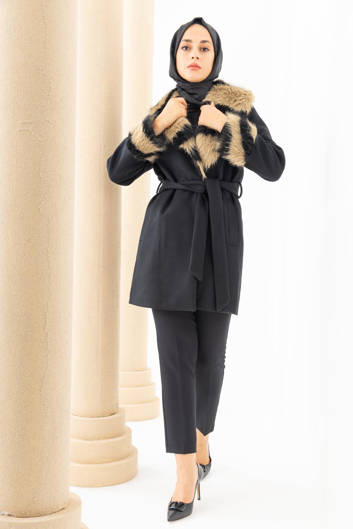 CEKET MİARUJ 24K7645 YAKASI ZEBRA KÜRKLÜ CEKET