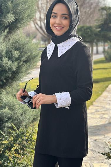 TUNİK MİARUJ 24K2413 YAKA VE MANŞETİ TAŞLI TUNİK