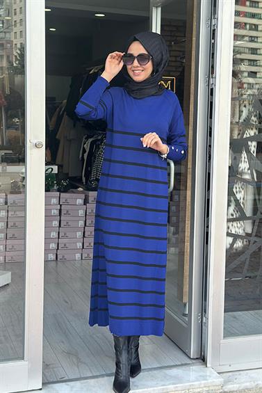  NURCAN ÇETİN NÇ-018 ÇİZGİLİ ELBİSE