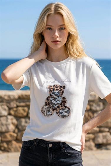 T-SHIRT QME AYICIK FİGÜRLÜ TAŞLI TİŞÖRT