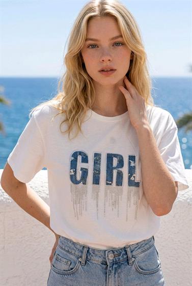 T-SHIRT QME GIRL YAZILI TAŞLI TİŞÖRT