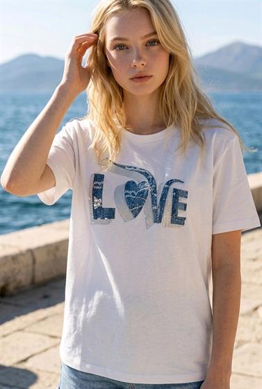 T-SHIRT QME LOVE YAZILI TAŞLI TİŞÖRT