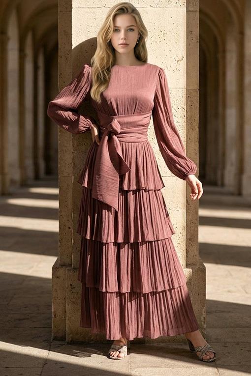 ELBİSE MODA ŞULE KAT KAT ŞİFON ELBİSE