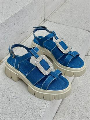 Mavi Kot ( popil) Kadın Taş Detay Sandalet 