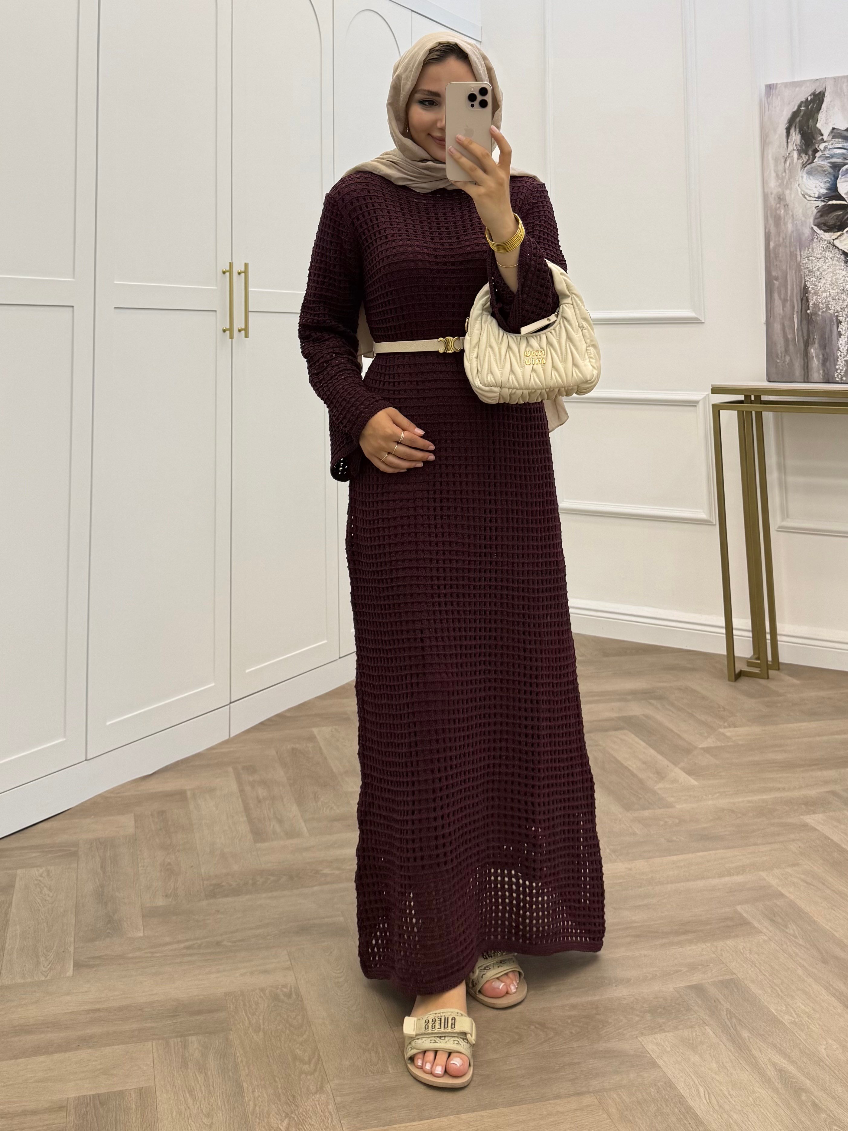 ADEL FİLELİ ELBİSE BORDO