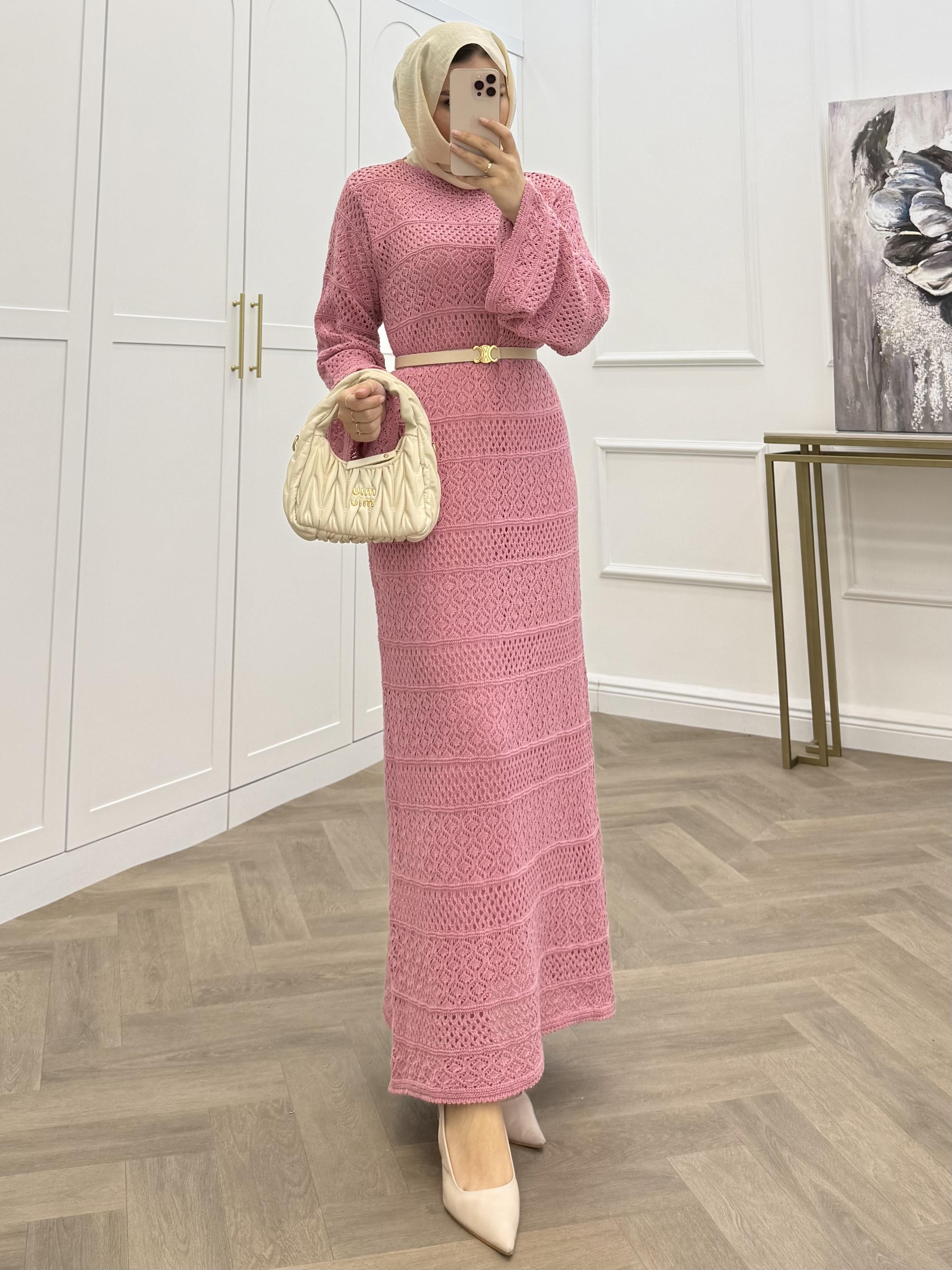 ADEL FİLELİ ELBİSE PEMBE