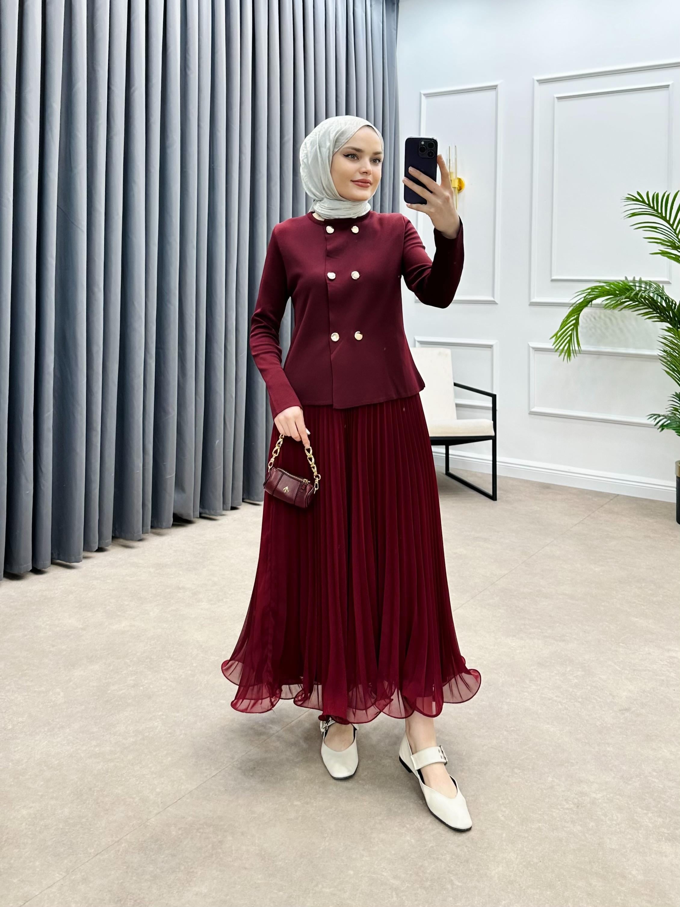 ALTI DÜĞMELİ MERSERİZE HIRKA BORDO