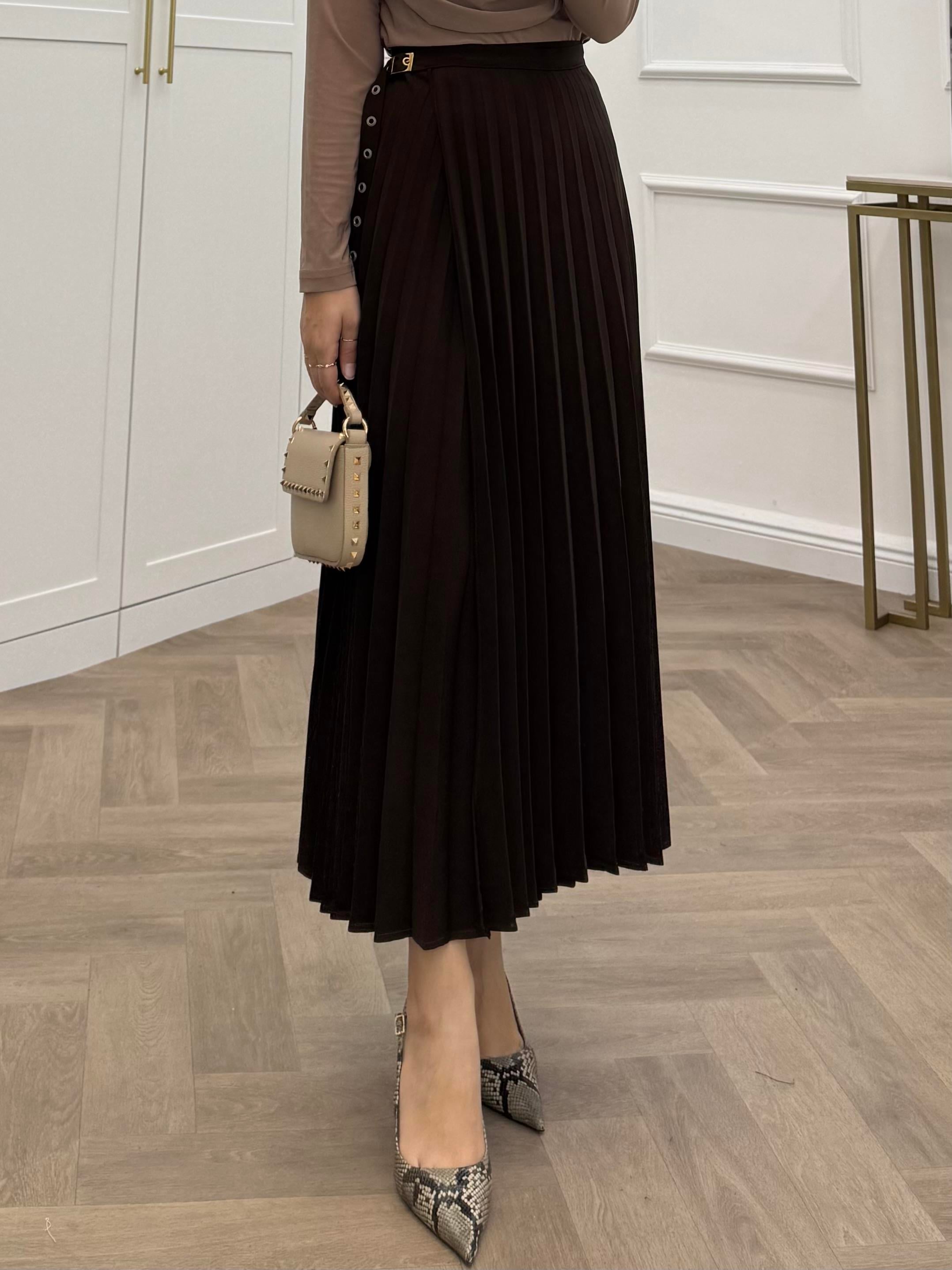 ANVELOP DETAYLI PİLELİ ETEK KAHVE