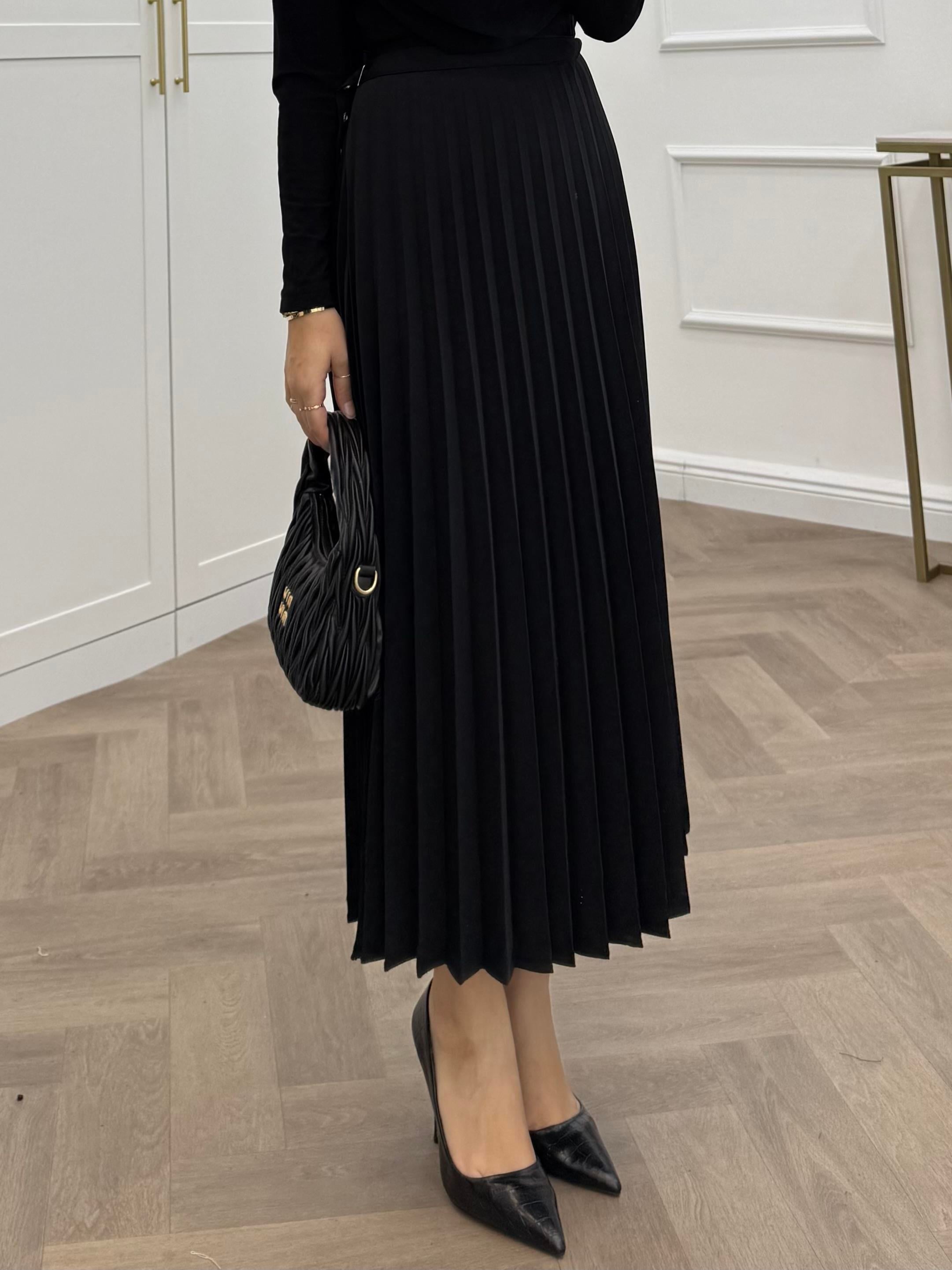 ANVELOP DETAYLI PİLELİ ETEK SİYAH