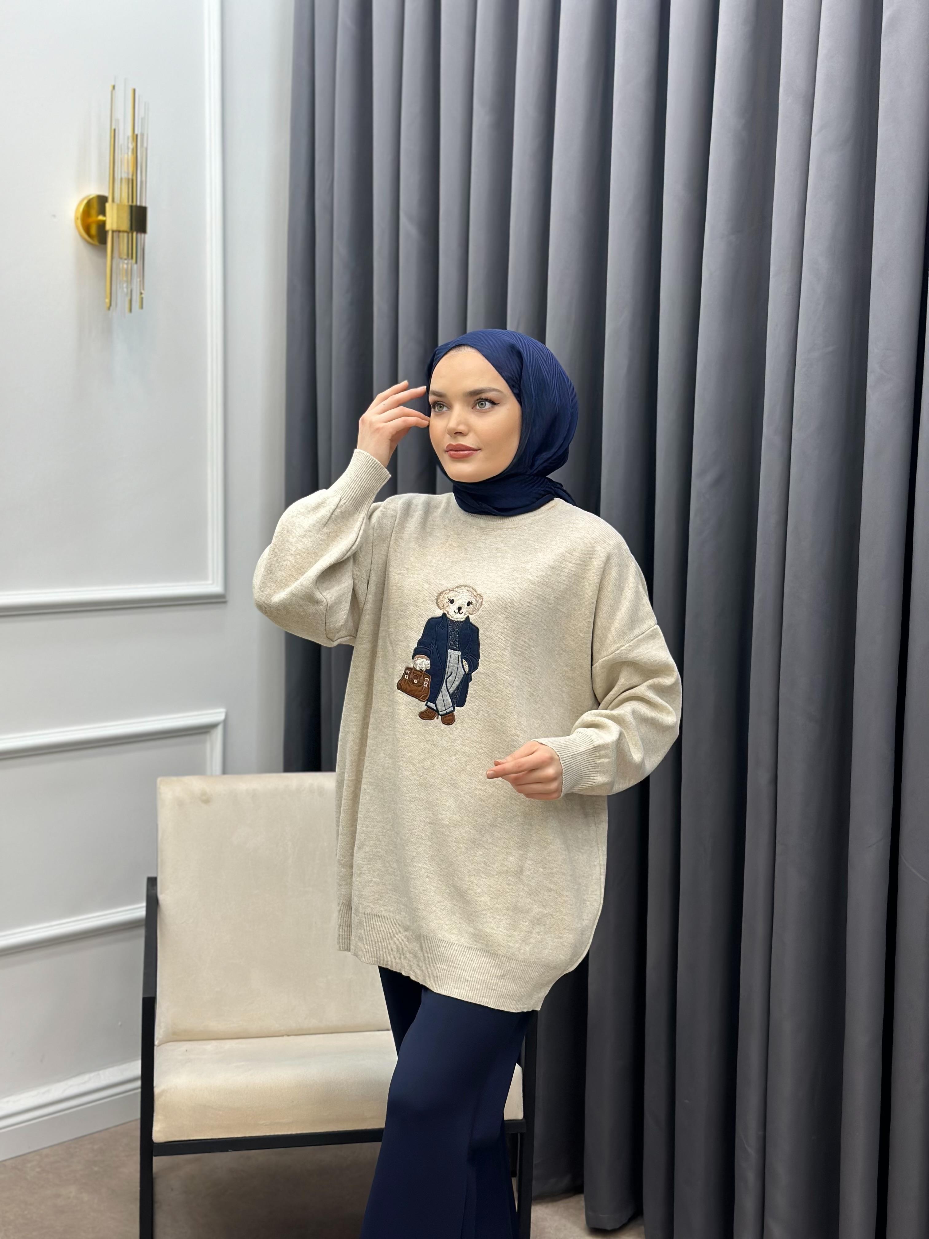 AYICIKLI OVERSİZE TRİKO KAZAK BEJ