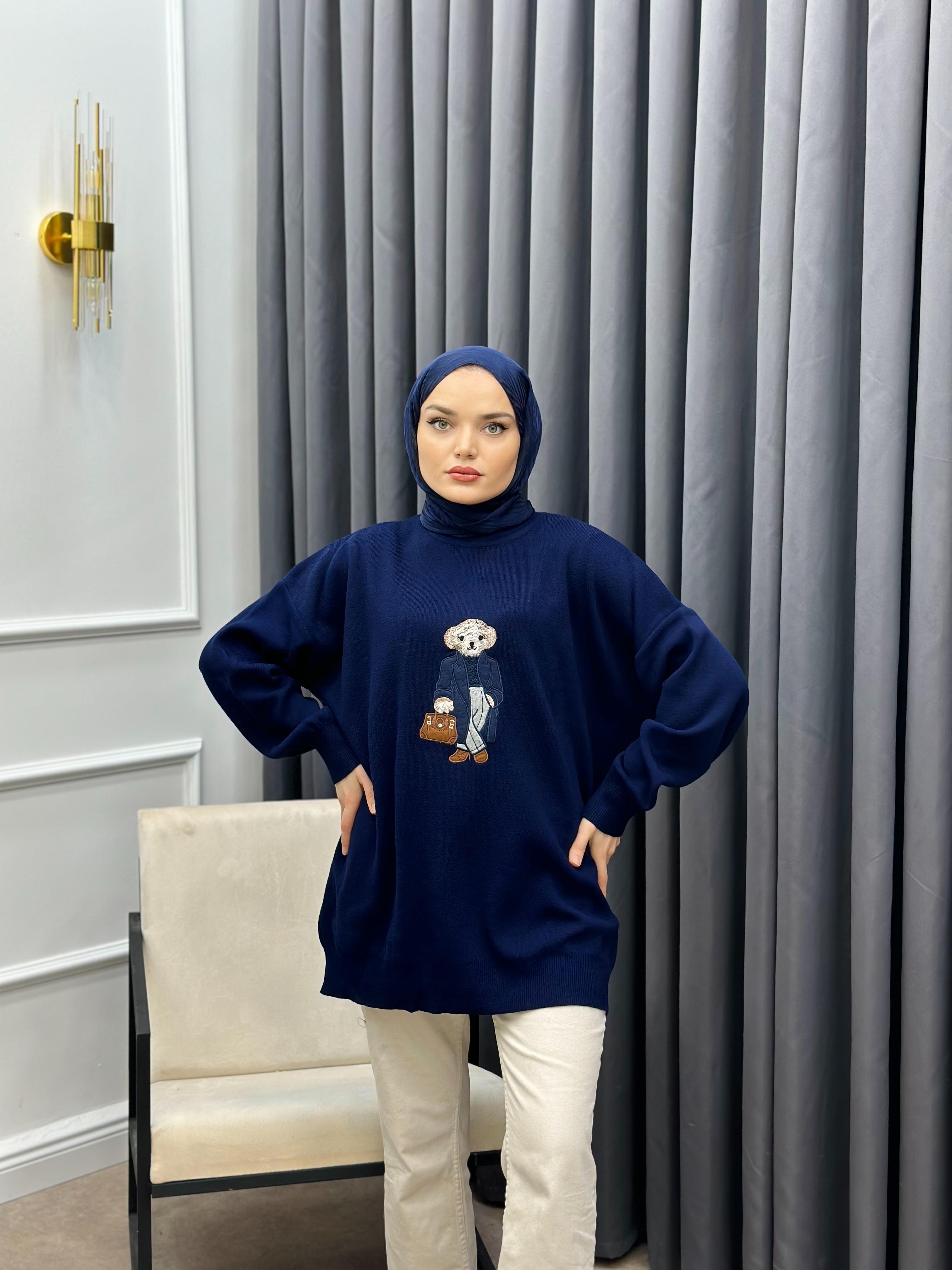 AYICIKLI OVERSİZE TRİKO KAZAK LACİVERT