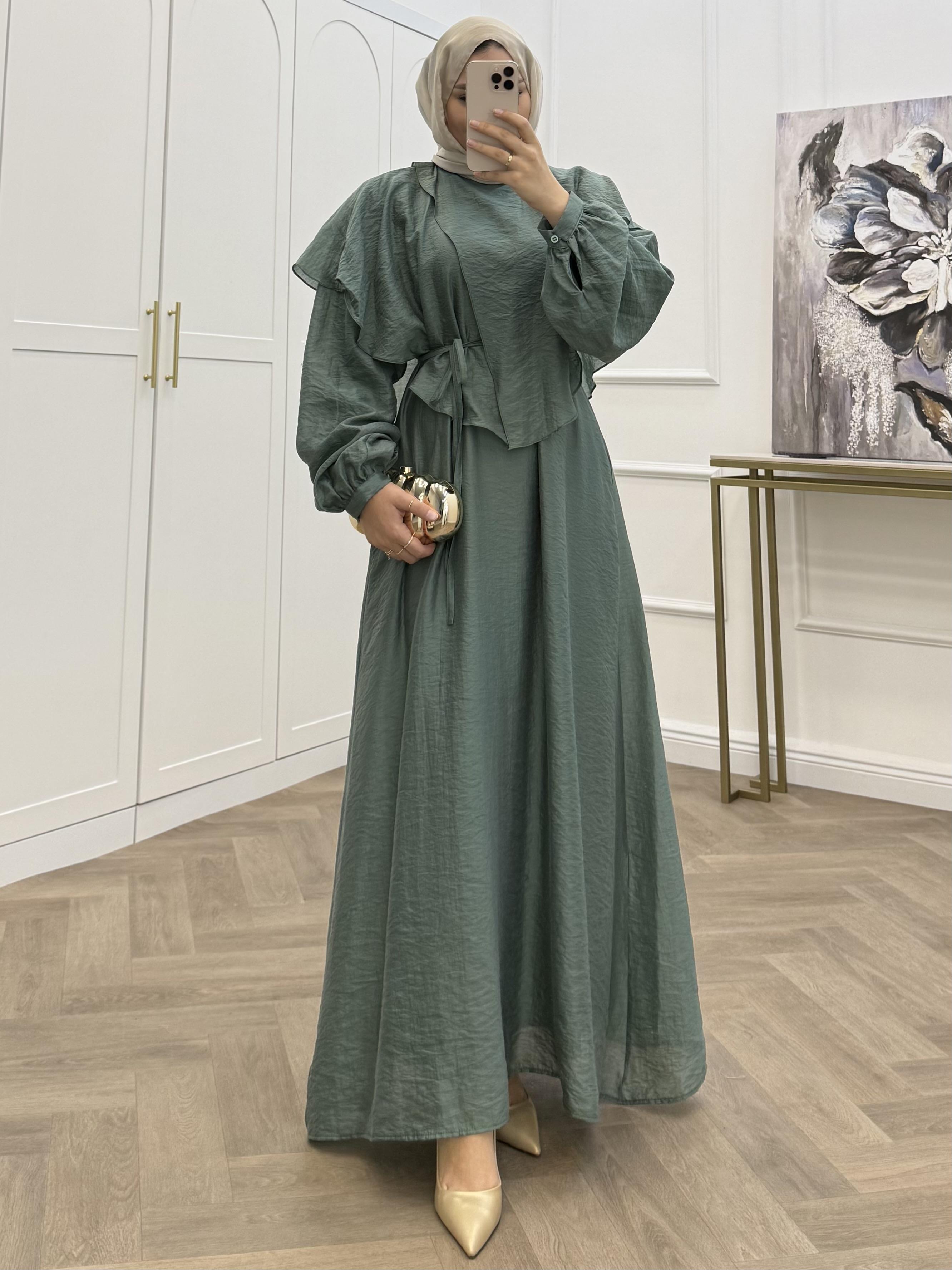 BALON KOL PANÇO DETAY ELBİSE PETROL