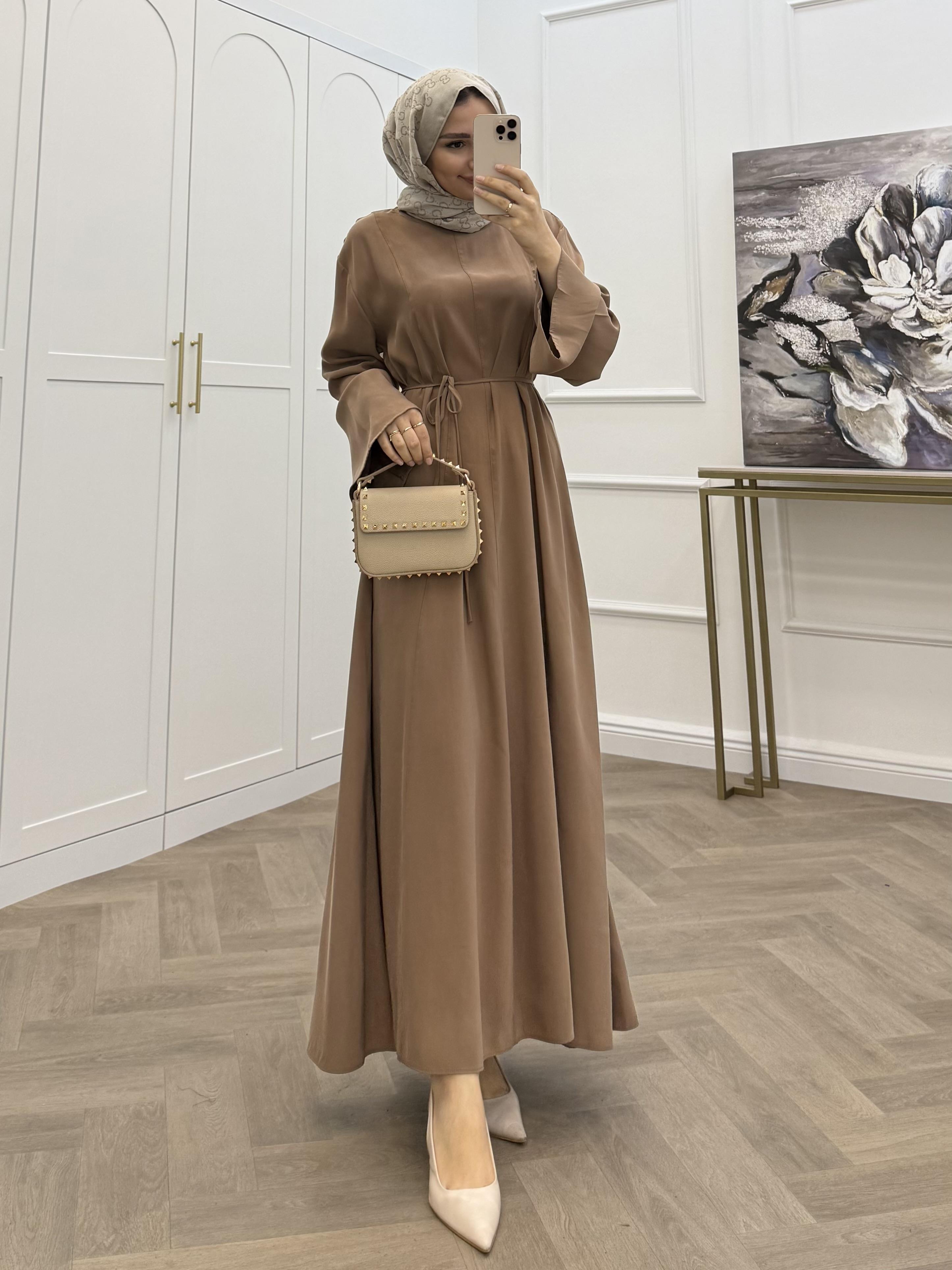 BASİC KUŞAKLI MODAL ELBİSE CAMEL