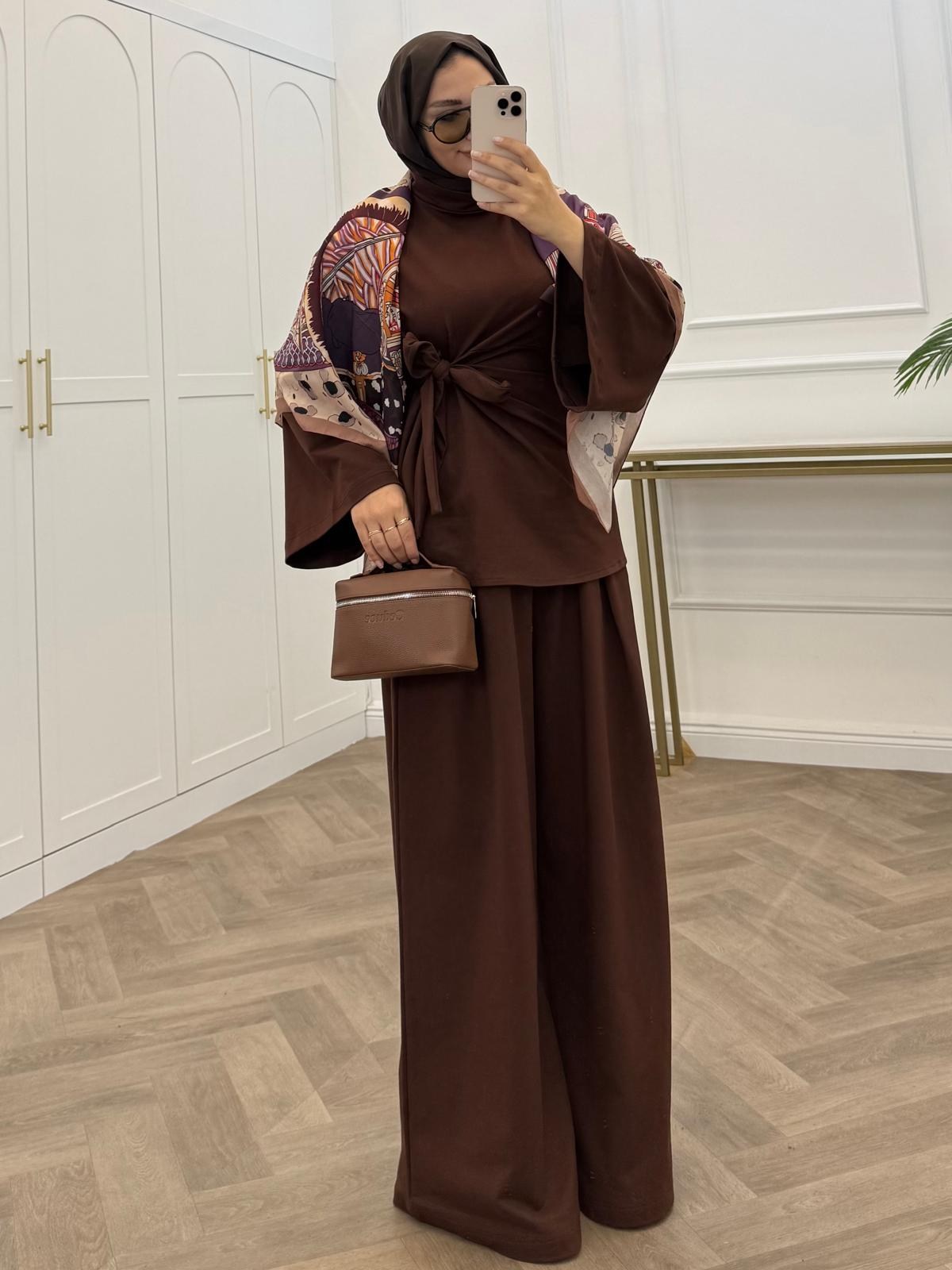 BELDEN BAĞLAMALI ŞARDONLU TAKIM KAHVE