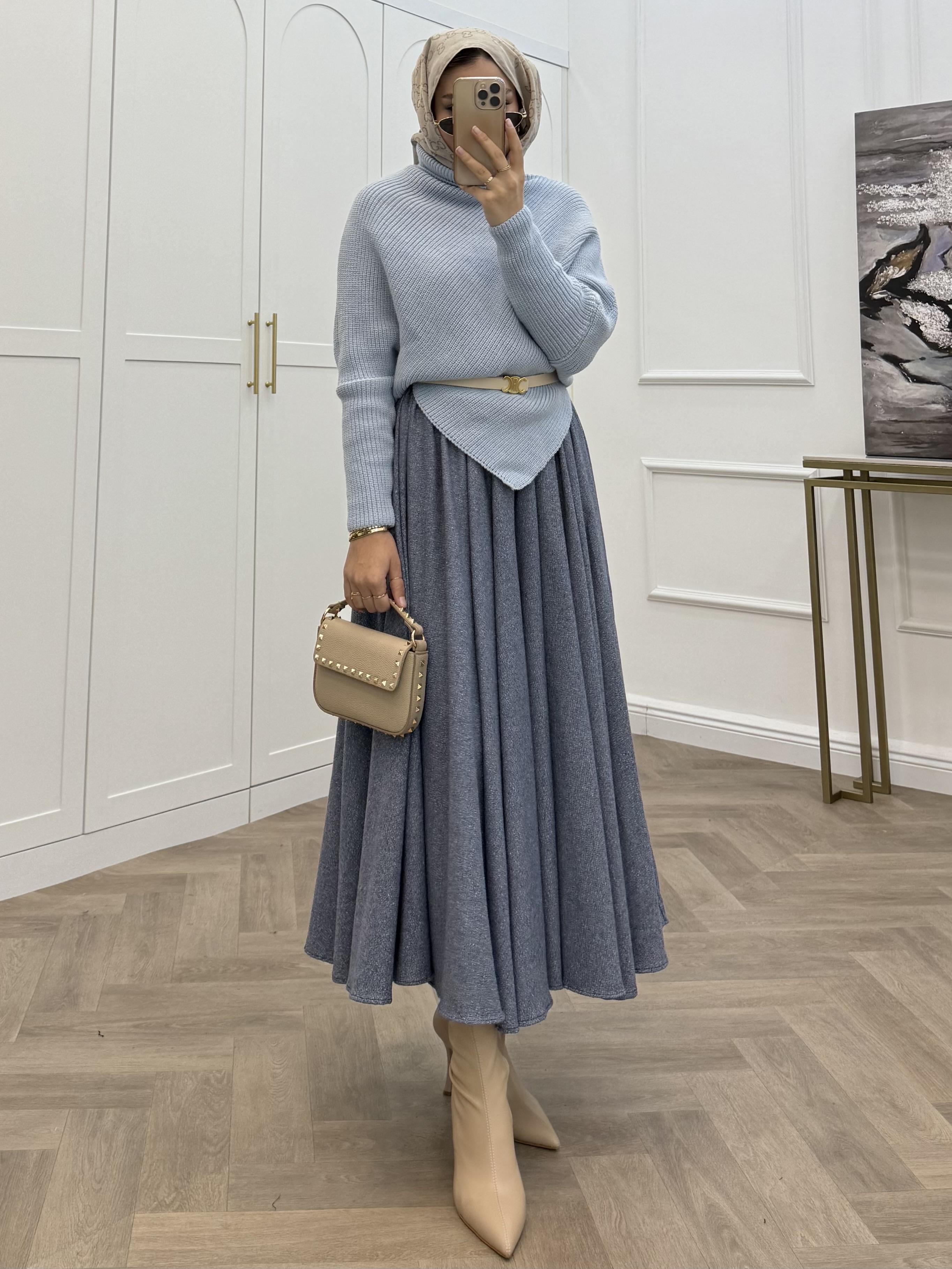 BELİ LASTİKLİ EKOSE ETEK MAVİ