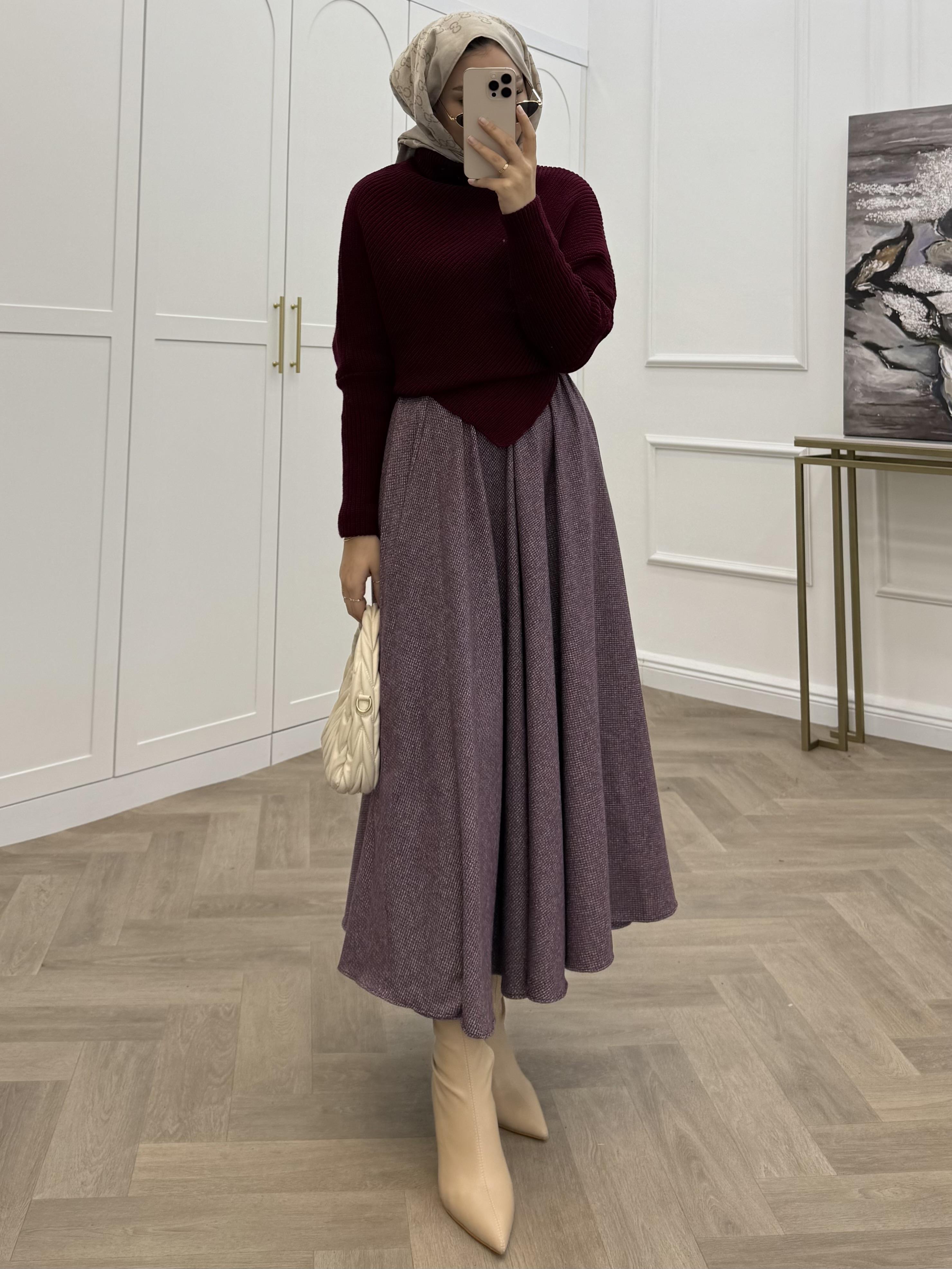 BELİ LASTİKLİ EKOSE ETEK PÖTİ KARE BORDO