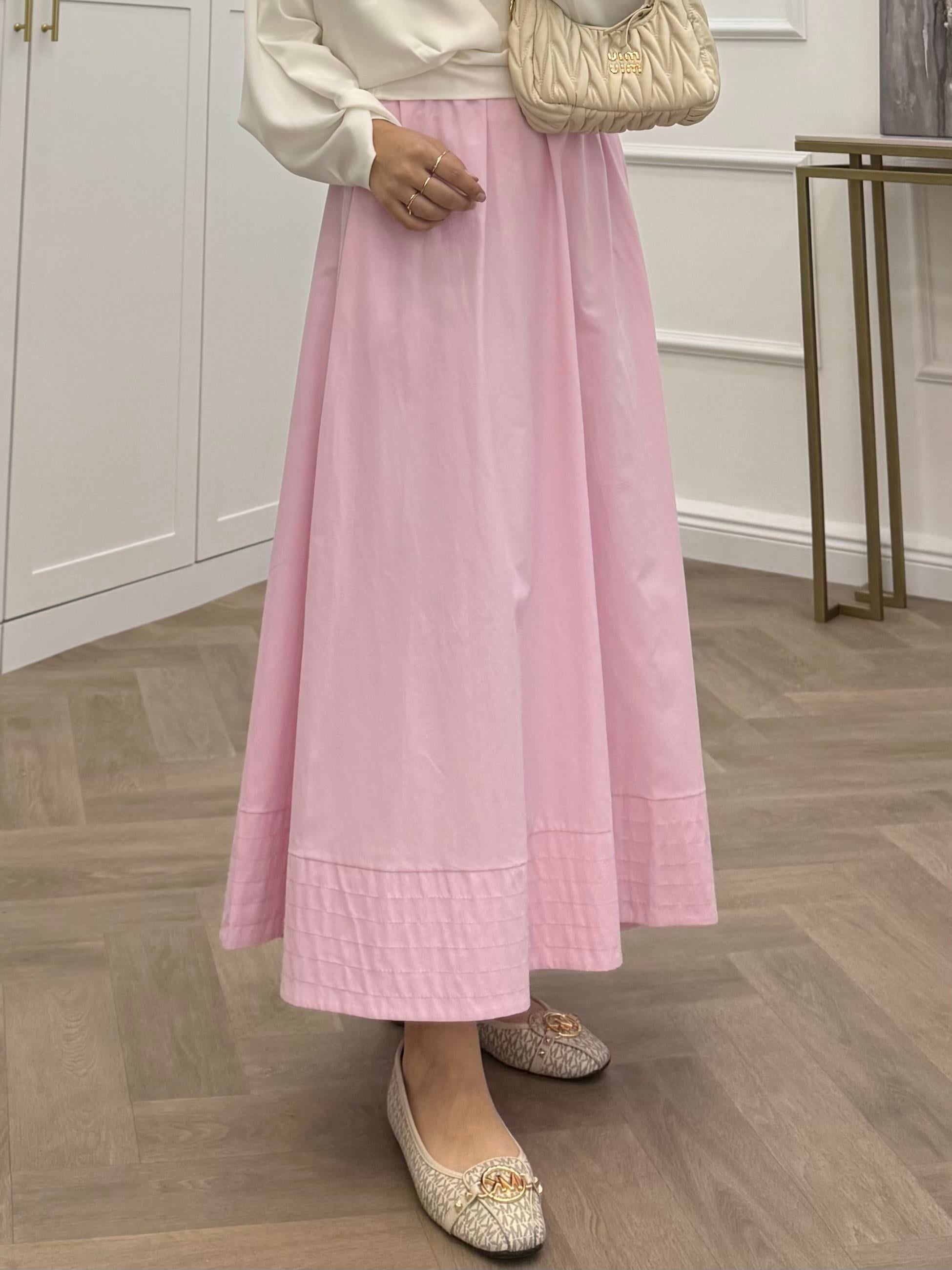 BELİ LASTİKLİ POPLİN ETEK PEMBE