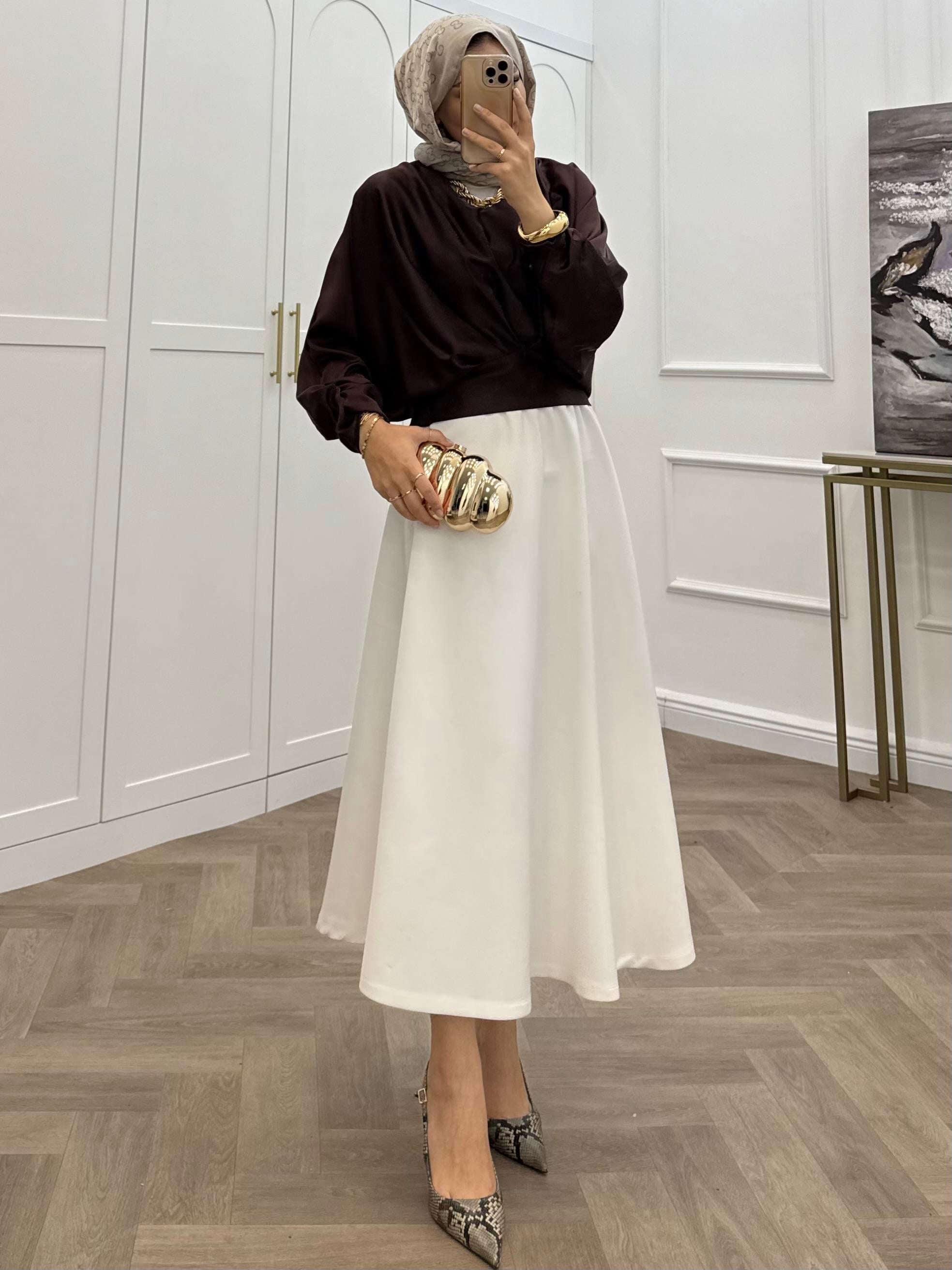 BOMBER SATEN BLUZ KAHVE