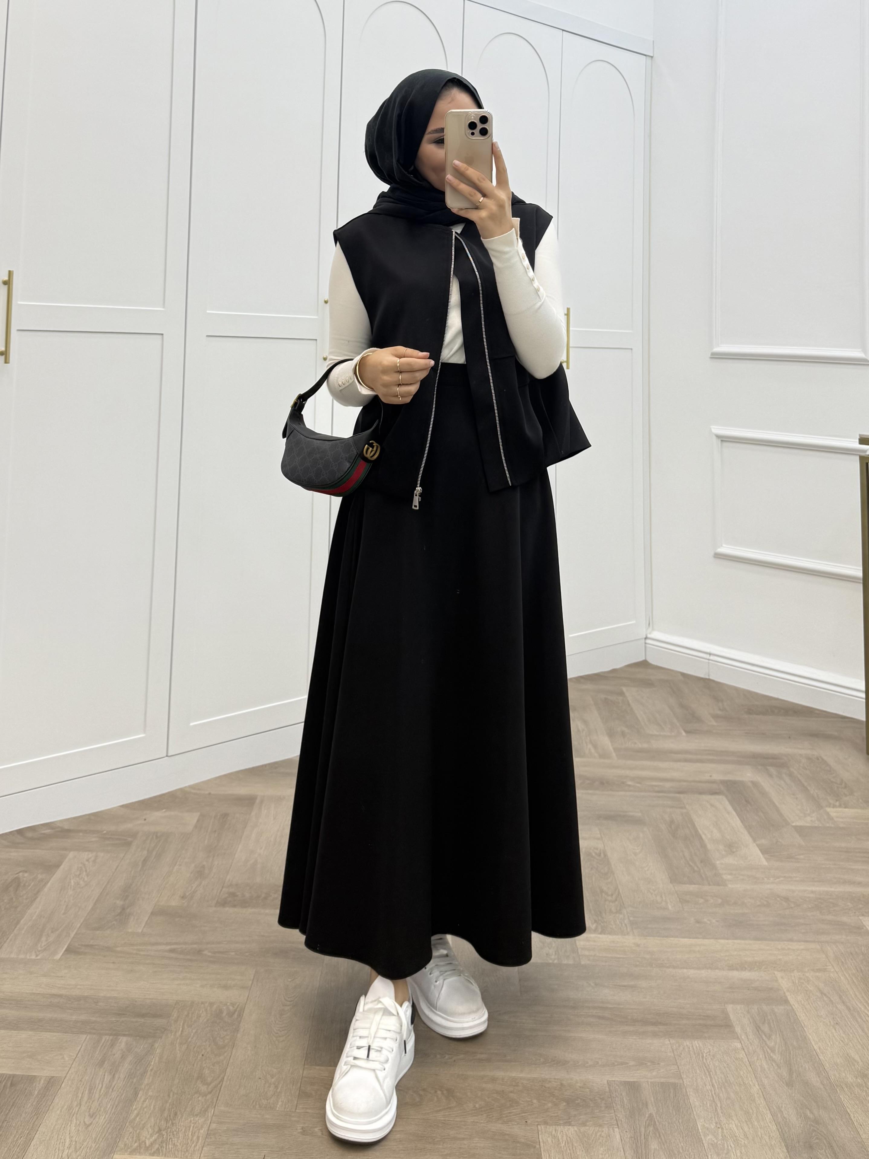 BOMBER YELEKLİ ETEKLİ TAKIM SİYAH