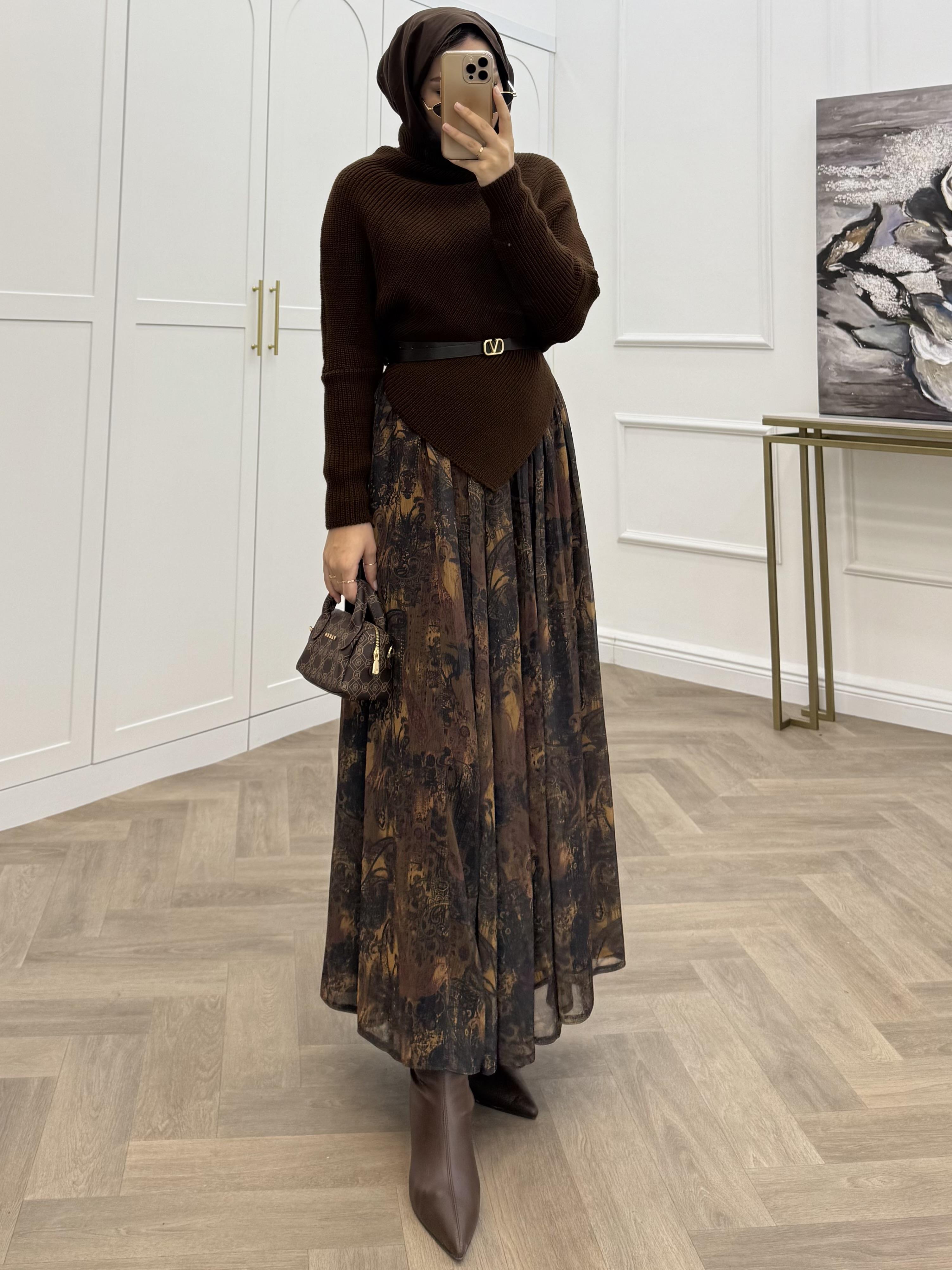 BUTA DESENLİ ŞİFON ETEK TABA