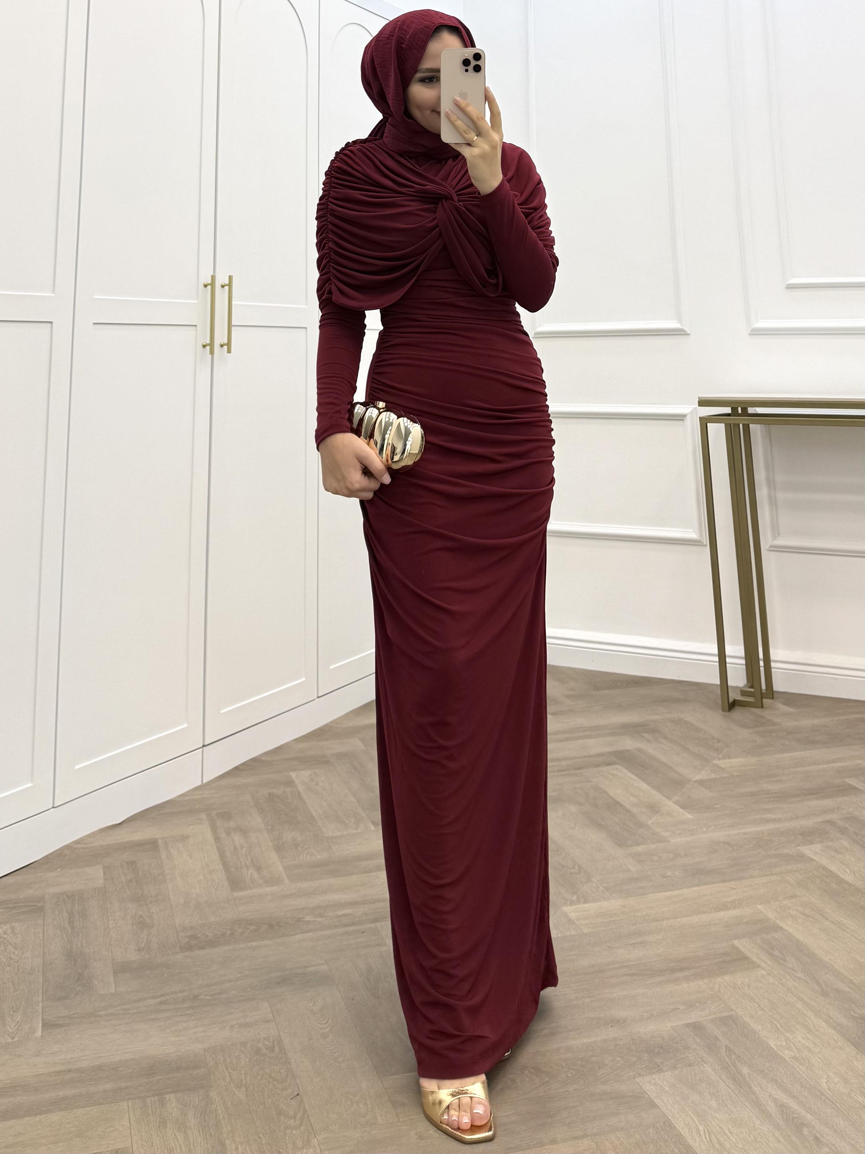 BÜZGÜLÜ SANDY ELBİSE BORDO