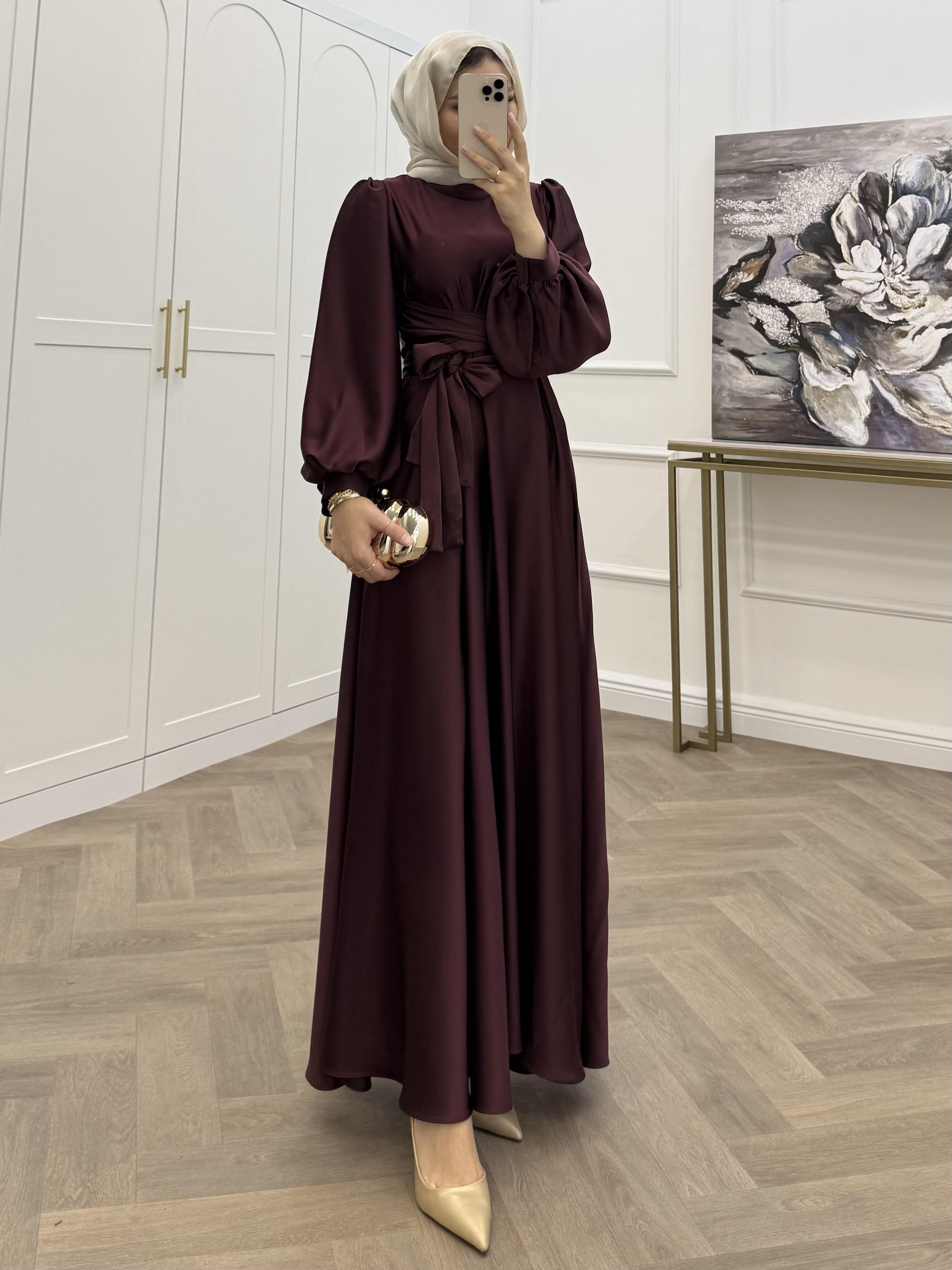 ÇAPRAZ BAĞLAMALI SATEN ELBİSE BORDO