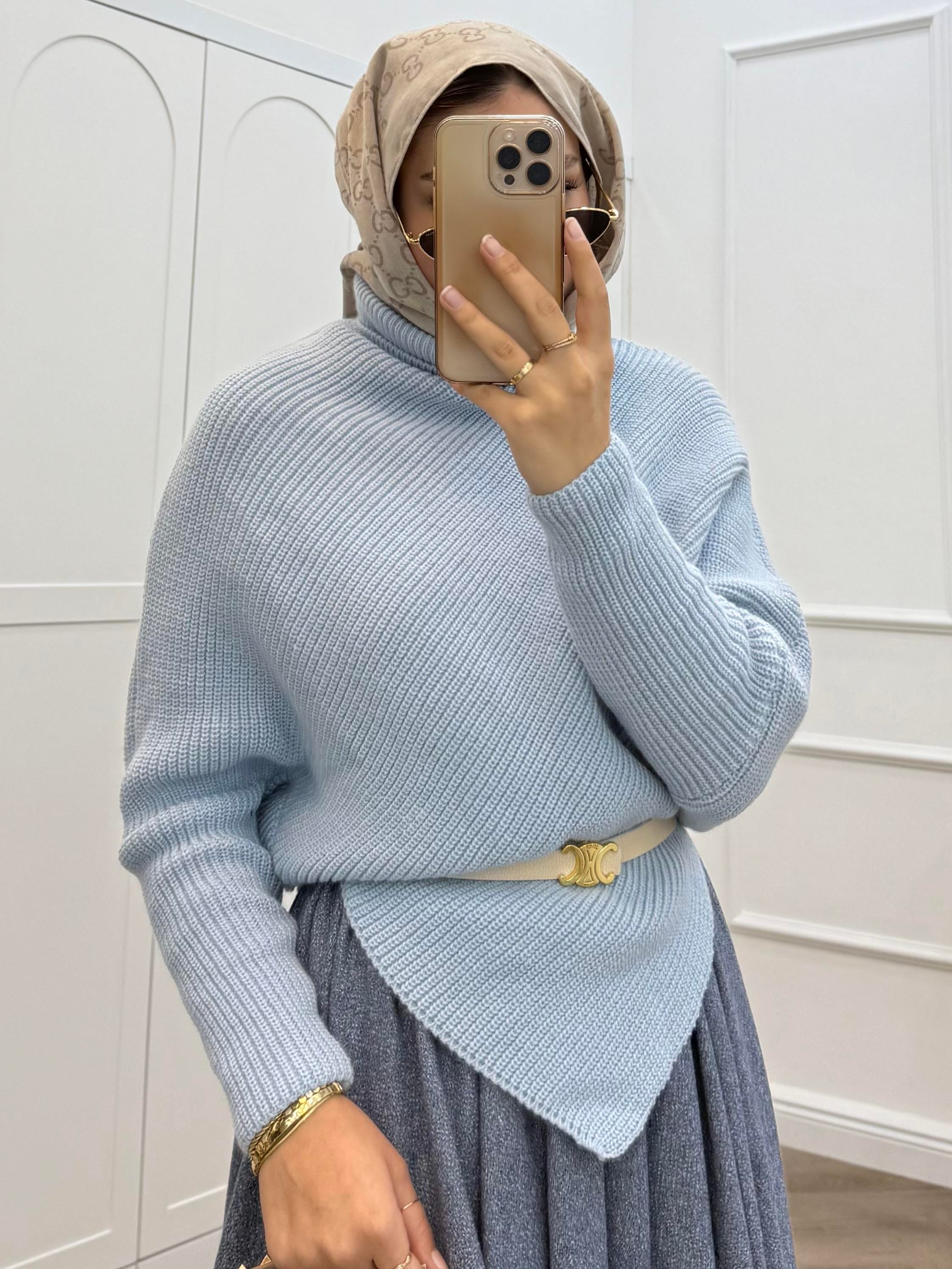 ÇAPRAZ DETAY ÖRGÜ KAZAK BEBE MAVİSİ