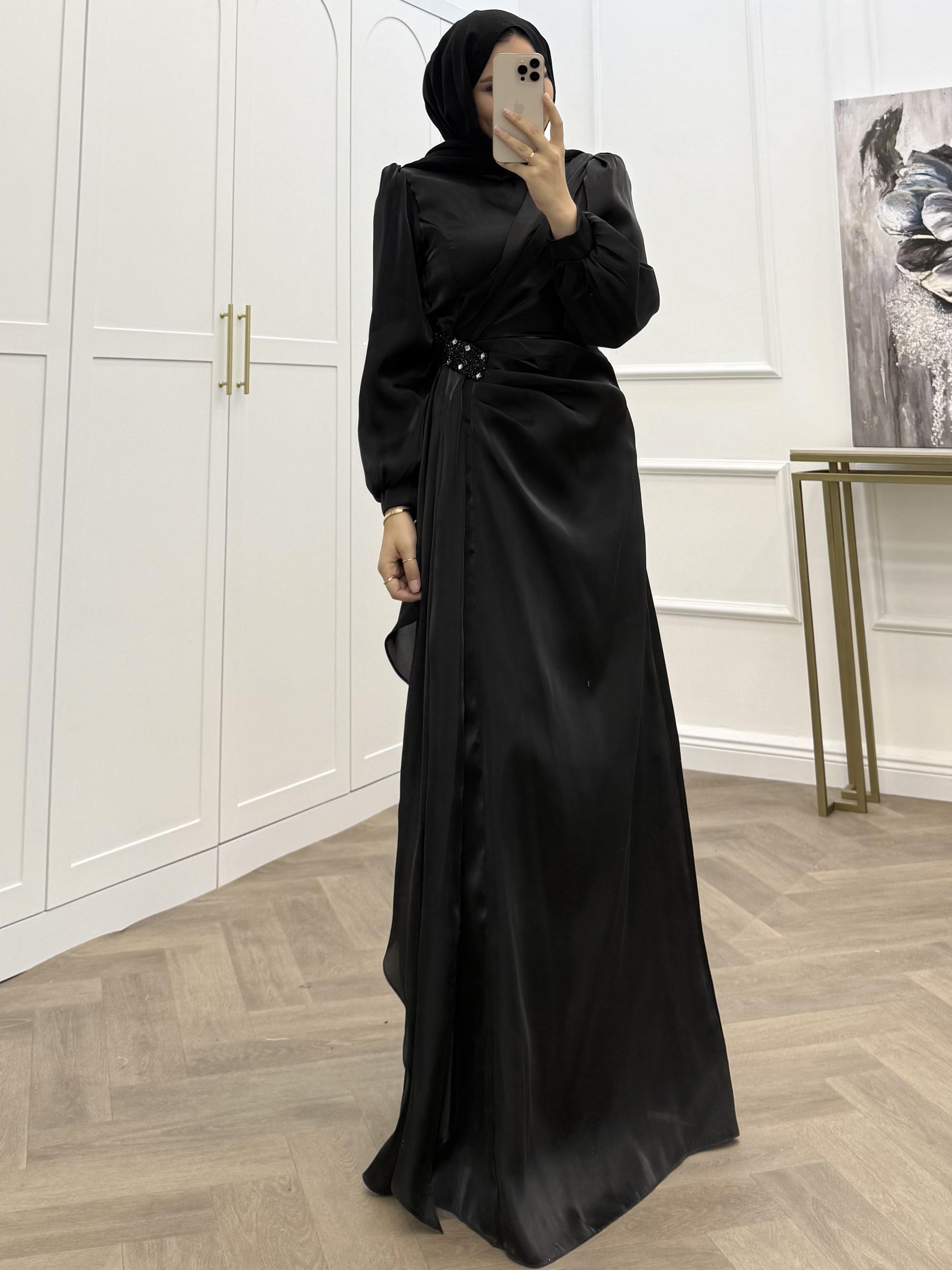 CAROLİNE TAŞLI JANJAN ELBİSE SİYAH