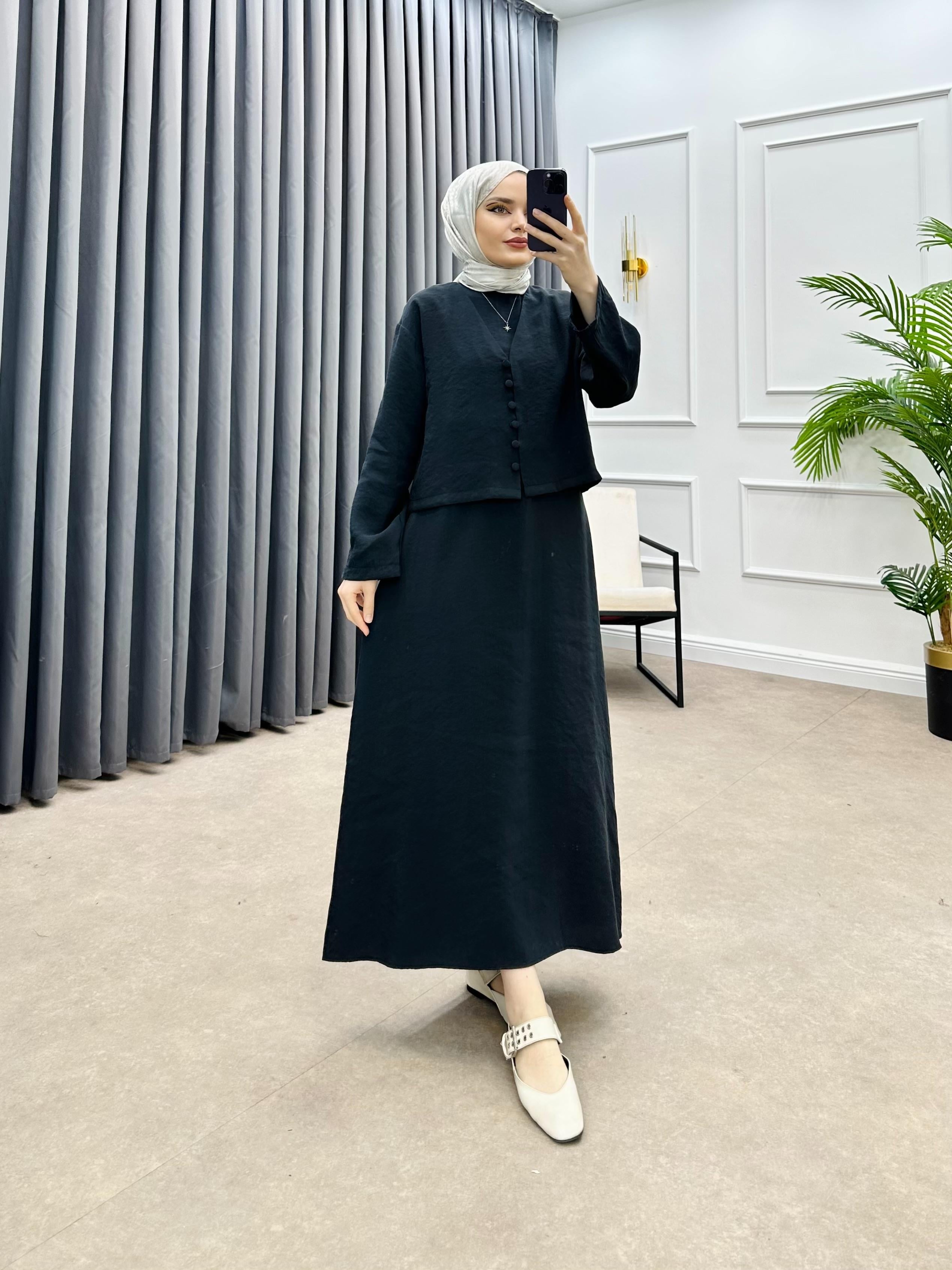 CEKET DETAY İKİLİ ELBİSE ANTRASİT