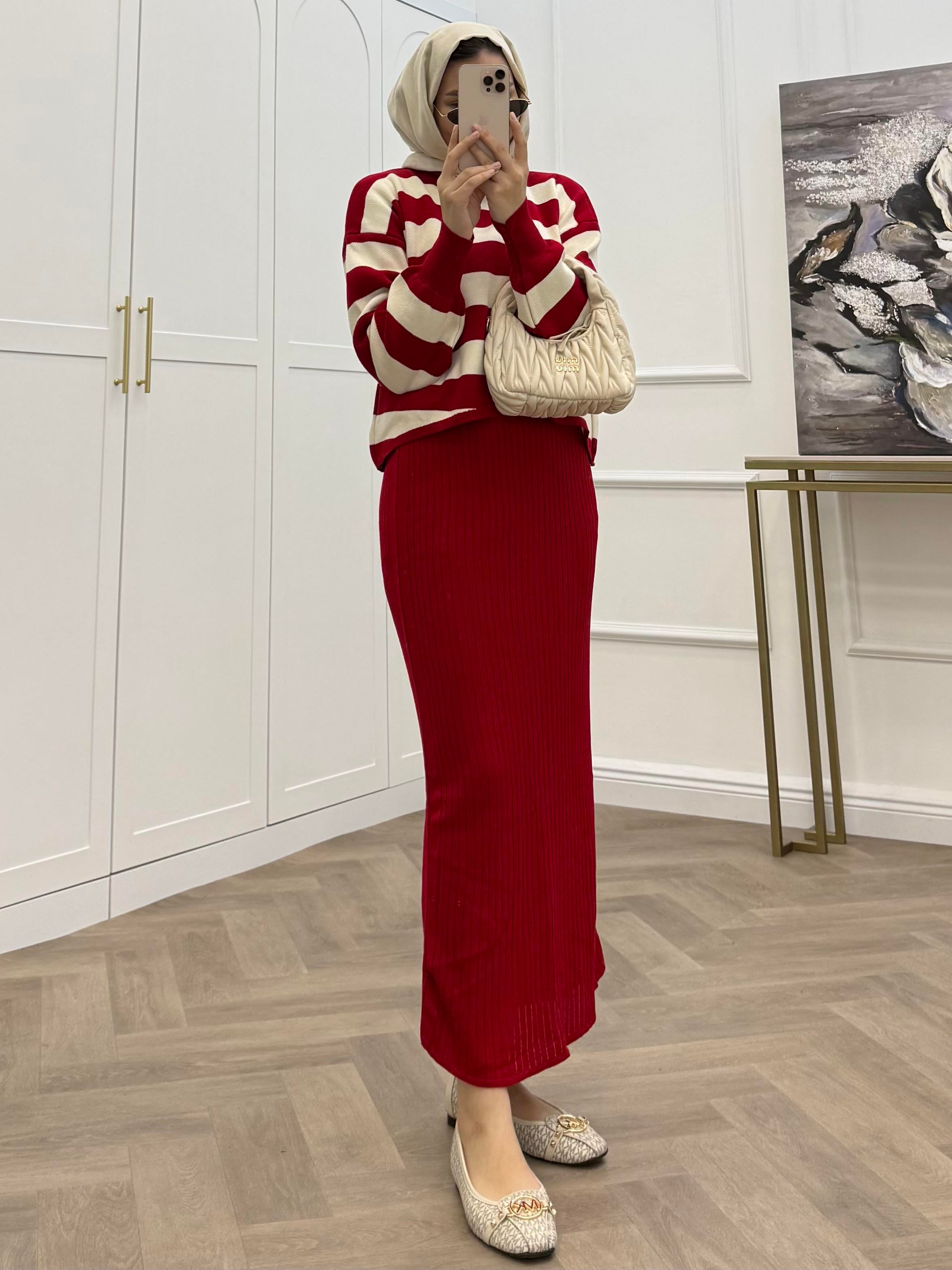 ÇİZGİLİ JİLE TRİKO TAKIM KIRMIZI