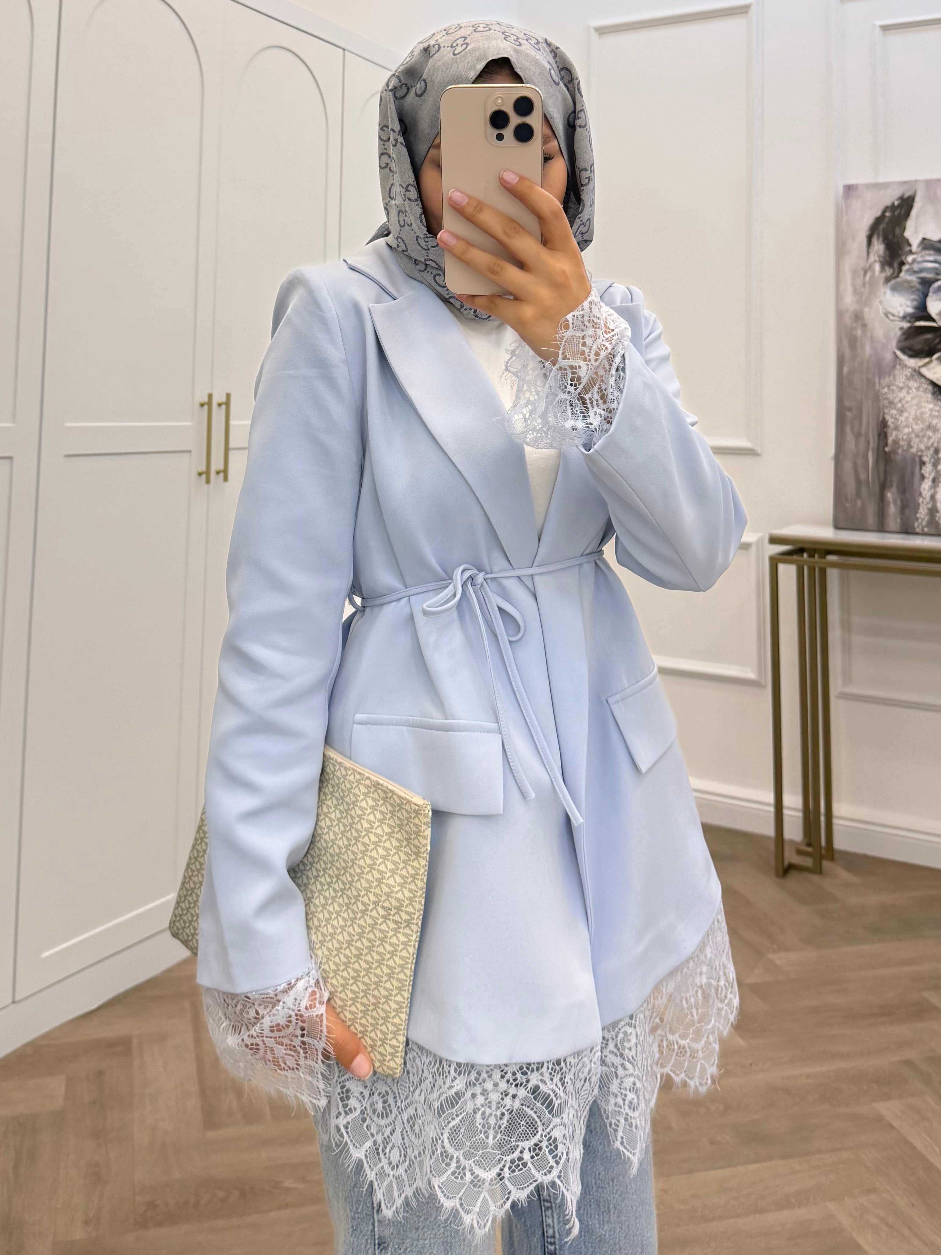 DANTELLİ BLAZER CEKET BEBE MAVİSİ